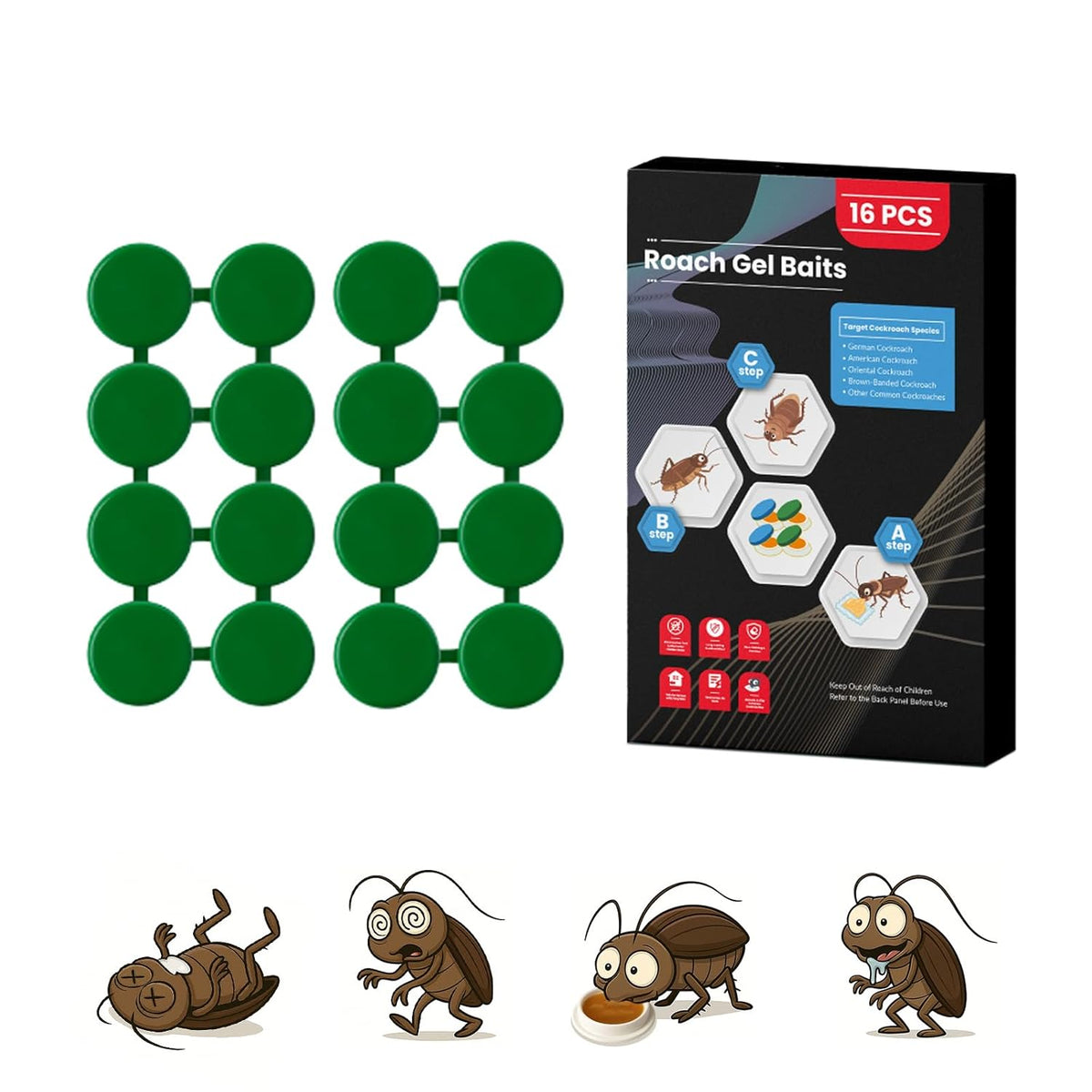 16 Pack Roach Killer Indoor Infestation Roaches Gel Bait Stations, Powerful Cockroach Killer Indoor Home for Roach Infestation, Long-Lasting & Effective Cockroach Gel Bait, Easy to Use