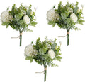 Meldel 3 Pcs Bouquet Rose Artificial Fake Flowers Eucalyptus Plants Faux Silk Flower Arrangements Wedding Bouquets Decorations Floral Table Centerpieces for Home Kitchen Garden Party Decor (White)