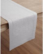 Solino Home Linen Soft Grey Table Runner 120 Inches Long - 100% Pure Linen Hemstitch 14 x 120 Inch Table Runner for Dining, Fall, Autumn, Thanksgiving, Christmas - Classic Hemstitch