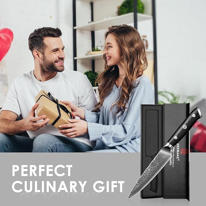 KEEMAKE Kitchen Utility Knife, 5 Inch Chef Knife, 67-Layer Damascus Steel Paring Knife with Ergonomic G10 Handle, Multipurpose Kitchen Knife for Fruit and Vegetable Cutting