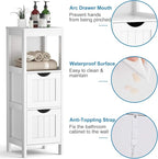 Tangkula Bathroom Floor Cabinet, Wooden Storage Cabinet w/2 Adjustable Drawers, Narrow Storage Floor Cabinet for Living Room Bathroom Office (White)