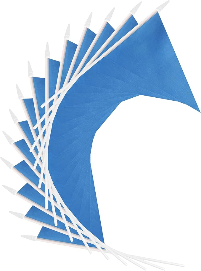 12 Pack Blue Pennant Flags Small Mini Hand Held Solid Color Pennant On Sticks Flags with 12.6"Solid Pole & Spear Top,Party Events Celebration,School,Grand Opening,Kids Birthday,Sports Clubs,Flower Pot