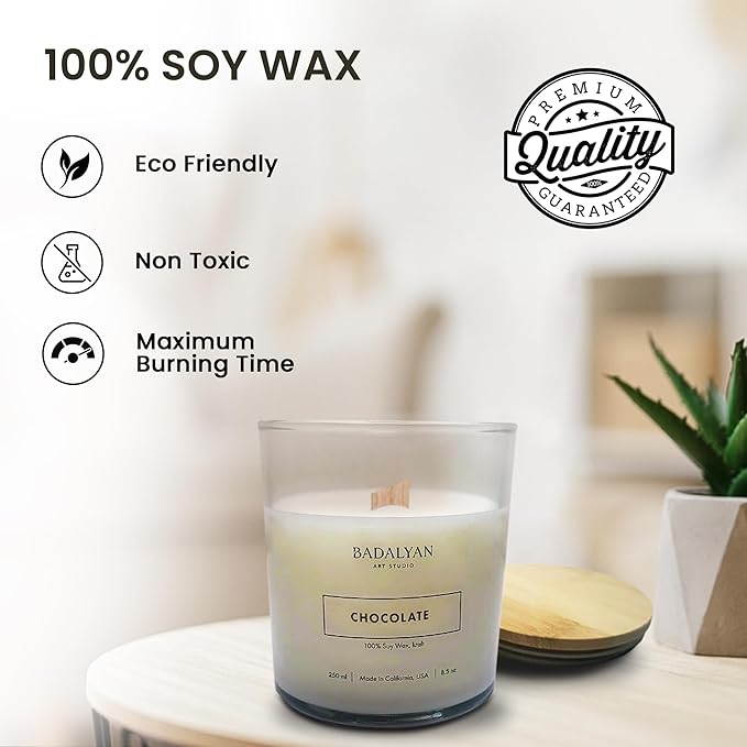 Scented Candles Clearance, Wooden Wick Soy Candles in Glass Jar, Relaxation Gifts for Women, Bath and Body Works Candles for Home Scented, Room Decor Natural Candles (Chocolate)