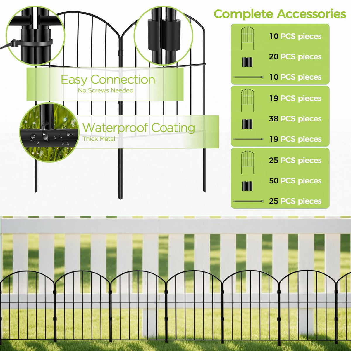 VANCASTLE Decorative Garden Fence Outdoor, 10.5ft (L) x 24in (H), 10 Panels