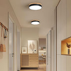 Modern Dimmable LED Close to Ceiling Light Minimalist Wood Oak Flush Mount Ceiling Light Fixture Circle Lighting for Bedroom Kitchen Bathroom Laundry Room (Black, 11.8'')