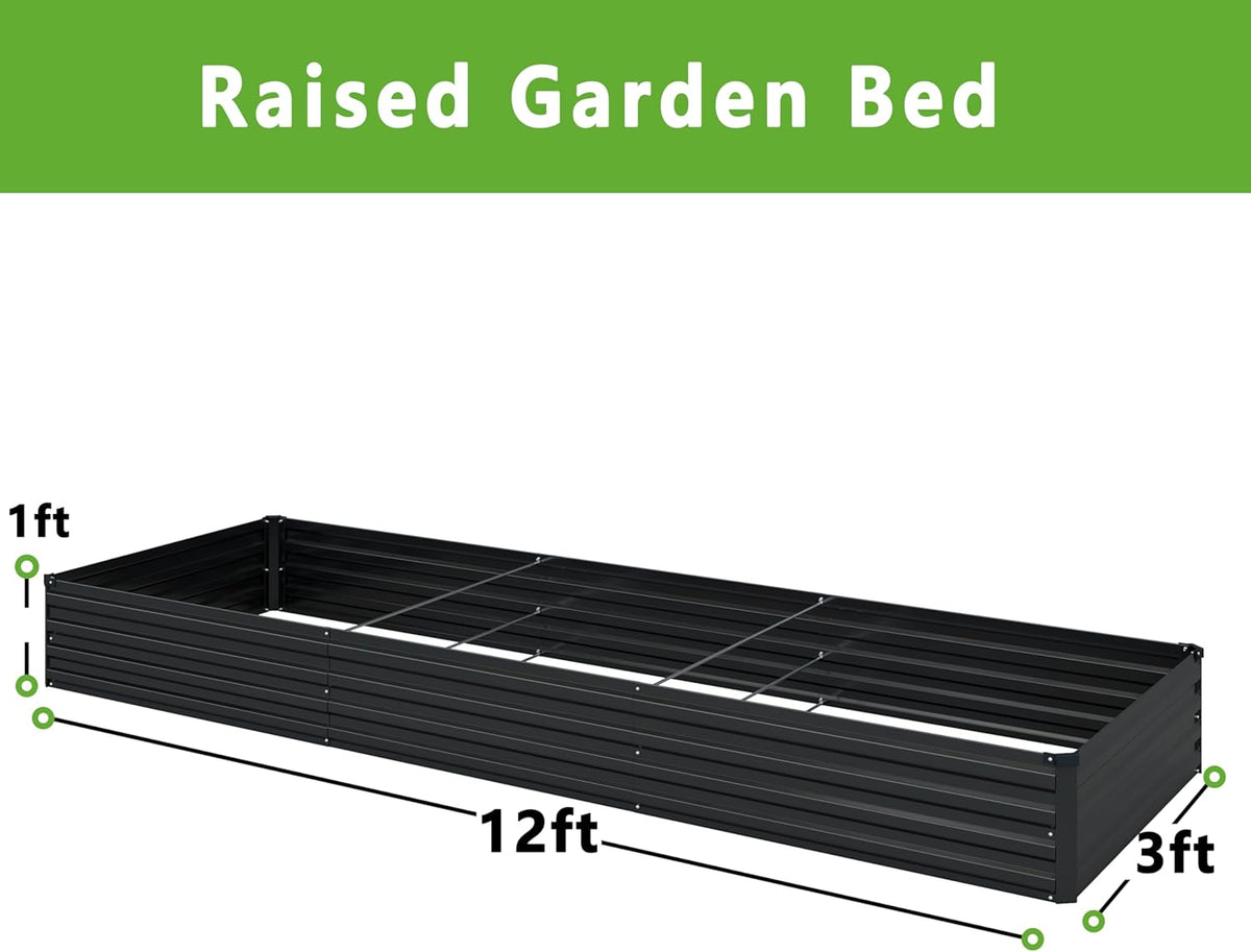 MGNO 2pcs 10x3x1FT Galvanized Raised Garden Bed-Outdoor Planter Box for Vegetables-Metal Garden Bed,Rectangle Planting Box for Herb,Flower,Black