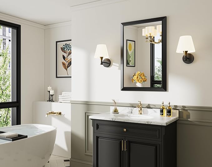 24x36 Inch Black Bathroom Mirror for Wall, Thick Metal Framed Rectangle Mirrors for Over Sink, Bedroom, Living Room, Entryway, Anti-Rust, HD Tempered Glass