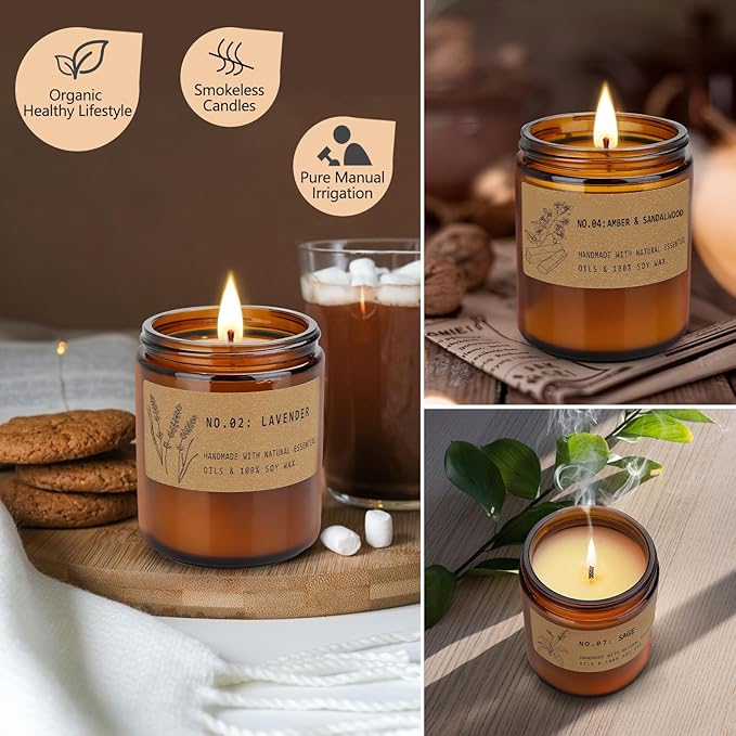 Aromatherapy Candles for Home Scented, Candle Gift Set for Stress Relief | Meditation | Yoga | SPA | Relaxing, Amber Jar Candles for Women, Birthday, Valentine, Mother's Day, 7.1 oz - Pack of 4