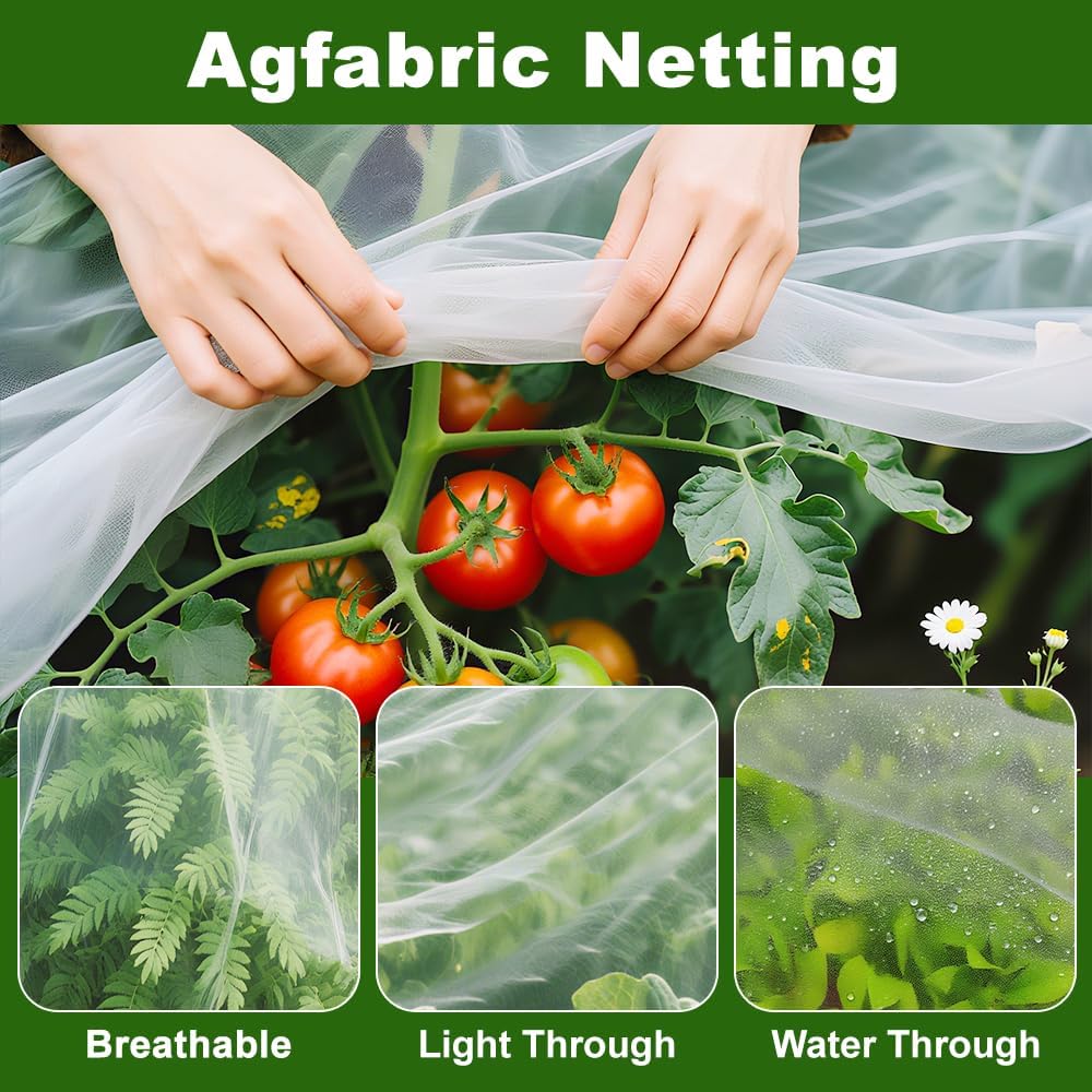 Agfabric Garden Netting 4'x100' Insect Pest Barrier Bird Netting for Garden Protection,Row Cover Mesh Netting for Vegetables Fruit Trees and Plants,White
