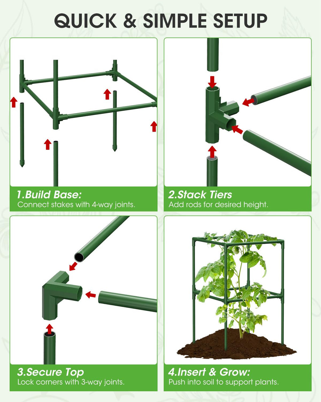 MQHUAYU 3 Pack Tomato Cages,Square Tomato Plant Stakes Support Cages Trellis for Garden Climbing Vegetables Flowers Fruits,Extra Bold