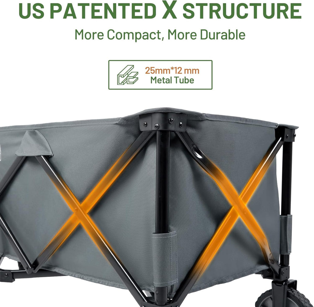 Timber Ridge 51.2'' Extended Collapsible Wagon Cart, 500LBS Heavy Duty Foldable Utility Wagon with Adjustable Handle, 400L Capacity Portable Cart with Cargo Net for Camping Sports Shopping-Grey