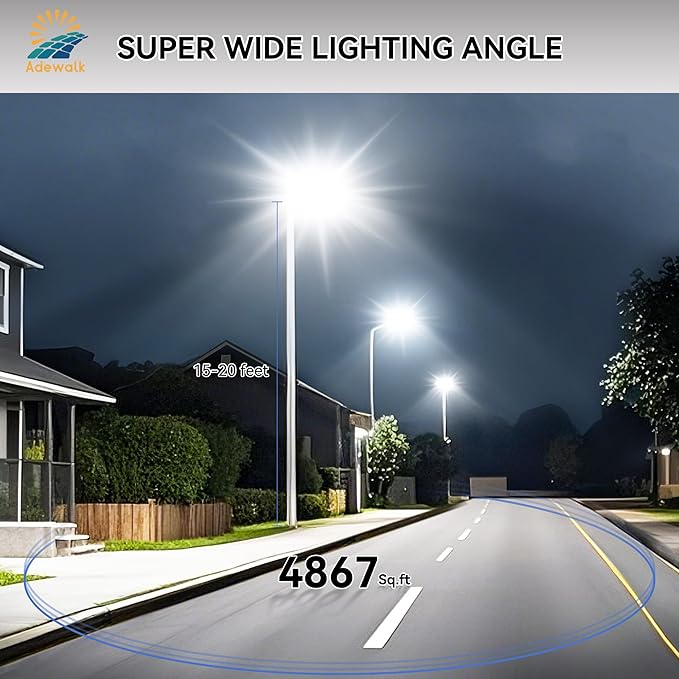 6000W Solar Street Lights Outdoor, 7000K Solar Light Outdoor LED Street Light Dusk to Dawn, LED Wide Angle Lamp with Motion Sensor and Remote Control, for Parking Lot, Yard, 2 Pack