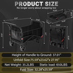 LEVELEVE Heavy Duty Folding Wagon - 2-in-1 Collapsible Cart, 650lb Capacity, All-Terrain Wheels w/Brakes & Side Pockets (Black)