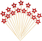 Minisland Big Red Star Cocktail Picks, 5.5 Inch Long Bamboo Fancy Toothpicks for Appetizers, Decorative Christmas New Year Holiday Party Food Drinks Garnish Fruit Skewer Sticks 50 Counts - MSL432
