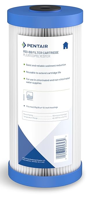 Pentair Pentek R50-BB Big Blue Sediment Water Filter, 10-Inch, Whole House Pleated Polyester Filter Cartridge, 10" x 4.5", 50 Micron