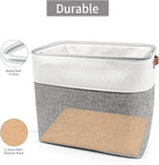 Large Fabric Storage Baskets | 50L Storage Bins, Decorative Linen Closet Baskets with Handles for Organizing, Shelf, Toys, Clothes, Home, Office, Nursery, 17x12x15Inches (Grey&White)