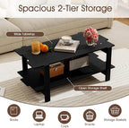 GOFLAME Wood Coffee Table with Storage, 2-Tier Irregular Center Table with Open Storage Shelf, Modern Accent Tea Table for Living Room, Home Office, Reception Room (Black)