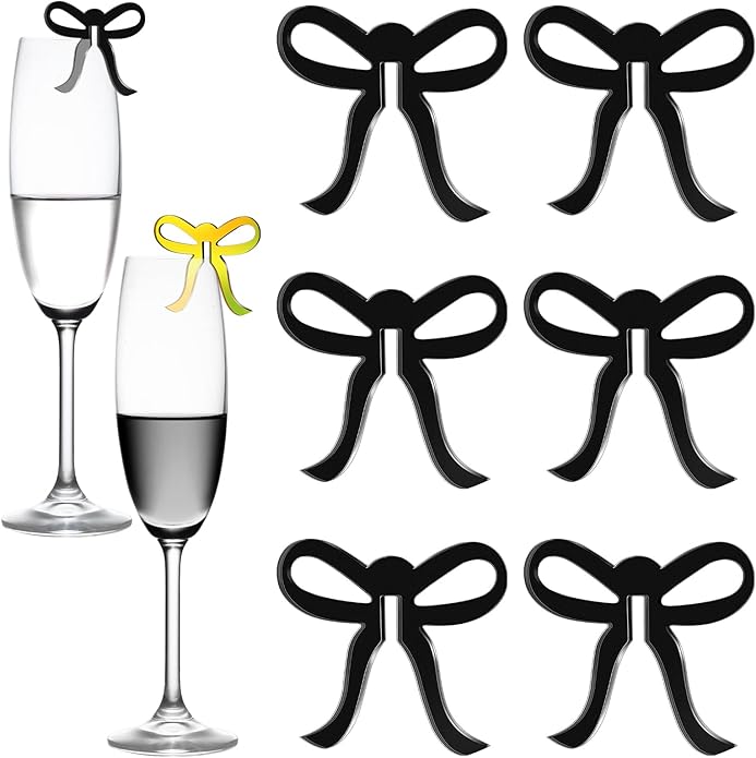 36 Pcs Bow Drink Markers Acrylic Drink Tags Bowknot Wine Glass Charms for Bachelorette Coquette Birthday Cocktail Wedding Decoration Bridal Shower Party Favors