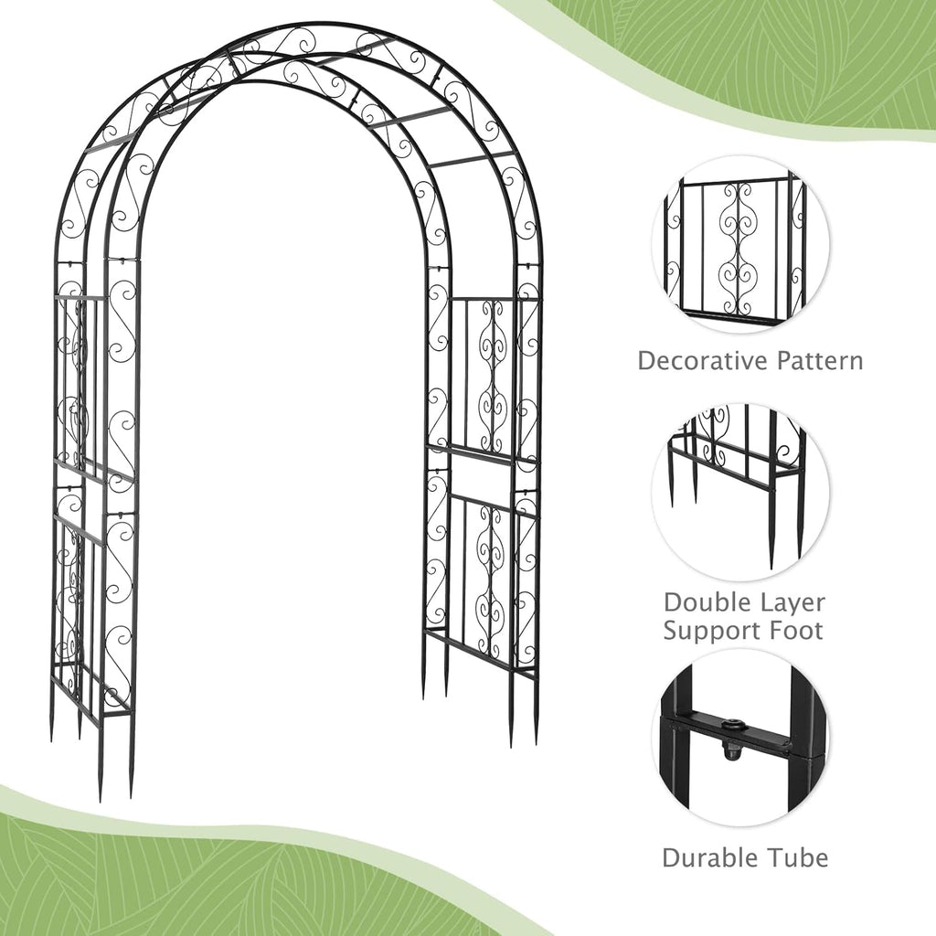 VINGLI Garden Arbor, Arch Archway for Wedding Ceremony Party, Steel Garden Trellis for Plant Climbing, Christmas Garden Decorations Pergola for Garden, Backyard, Lawn (Black, 52.2x22.8x83.9in)
