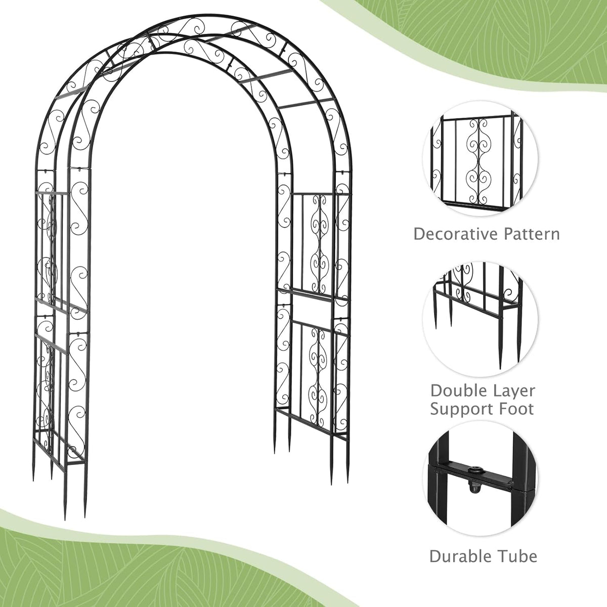 VINGLI Garden Arbor, Arch Archway for Wedding Ceremony Party, Steel Garden Trellis for Plant Climbing, Christmas Garden Decorations Pergola for Garden, Backyard, Lawn (Black, 52.2x22.8x83.9in)