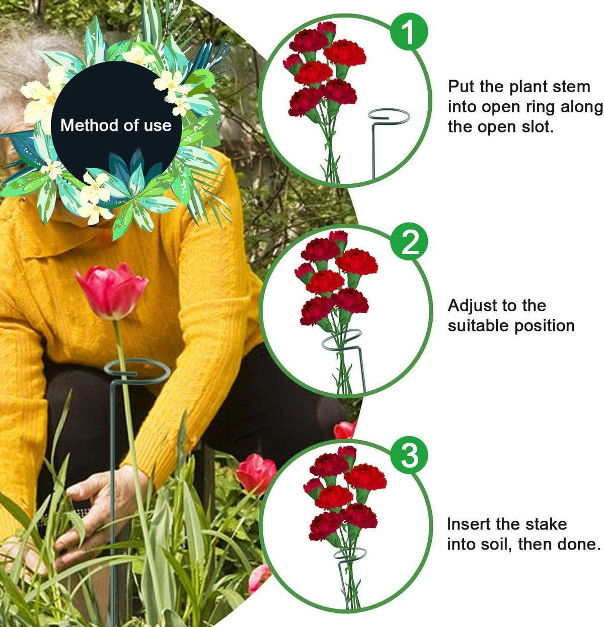 HiGift 10 Pack 24 inch Plant Stakes and Supports, Metal Flower Stakes for Potted Plant Indoor, Garden Stakes for Tall Plant Single Stem Flowers Amaryllis Tomatoes Peony Lily Rose (61 cm Long)