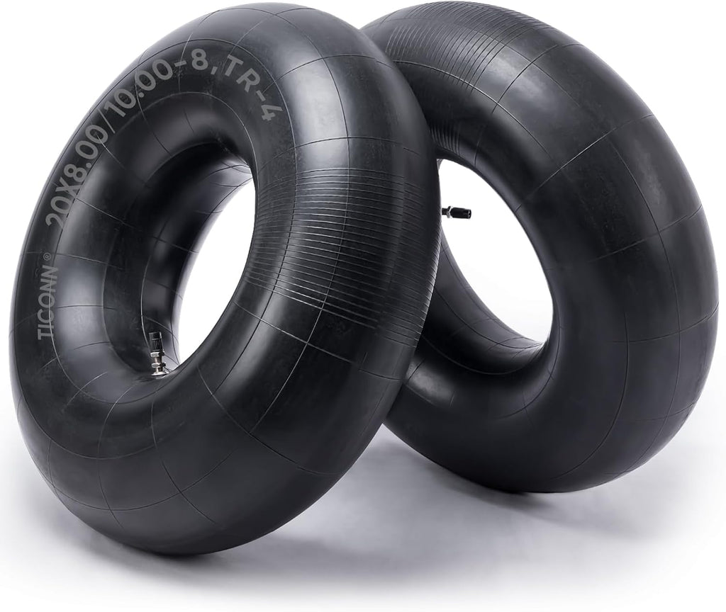 TICONN 20x8.00-8, 20x10.00-8 Inner Tube, 2 Pack Inner Tire Tube for Wheelbarrow Tires, Replacement Tube with TR-4 Straight Valve Stem for Wheelbarrows, Lawn Mowers, Garden Tractor, ATVs, Tractor