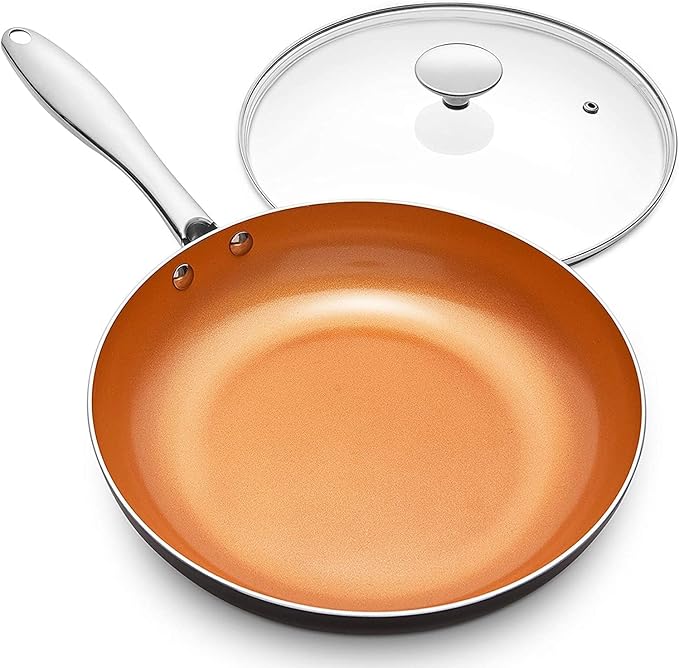 MICHELANGELO Frying Pan with Lid, Nonstick 8 Inch Frying Pan with Ceramic Titanium Coating, Copper Fry Pan with Lid, Small Fry Pan 8 Inch, Nonstick Fry Pans