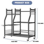 WALMANN Garden Tool Organizer with Wheels for Garage, Large Storage Capacity, Rakes/Shovels/Yard Tools Storage Stand for Shed, Garden, Indoor/Outdoor Long-Handled Tools Rolling Cart