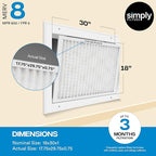 Simply 18x30x1 Air Filter, MERV 8, 12 Pack, For Home AC Furnace & HVAC (Actual Size: 17.75"x29.75"x0.75") DUST, Pet, & Allergy Control