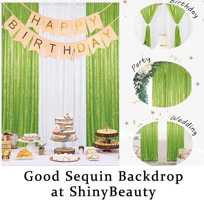 ShinyBeauty Olive Green Sequin Backdrop 4x10FT (4 Panels) – Sparkly Photo Booth Background for Weddings, TikTok Live Streams, Party Decor, Reusable Glitter Curtain