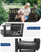 Outdoor Bench Weatherproof, 2-Person Garden Benches for Outdoors, All Weather HIPS Patio Bench Holds up to 800lbs, Never Rot or Fade, Comfort Bench for Porch, Garden, Patio, Backyard and Park, Black