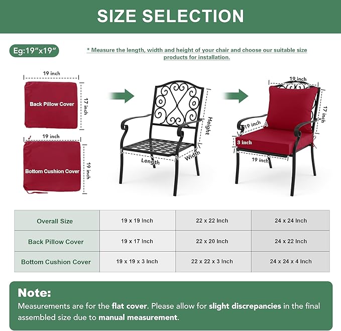Summsun Outdoor Cushions for Patio Furniture, Double-Sided Waterproof Backrest and Seat Cushion Set with Removable Cover, 19 x 19 Inch, Red, 1 Set