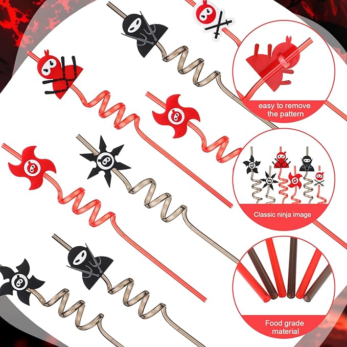 Yungyan 36 Sets Ninja Party Favors Goodie Cups with Lids and Straws for Birthday Decorations Reusable 16oz Plastic Candy Cups Plastic Straws for Birthday Party (Ninja)