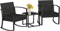 Homall Patio Furniture Set 3 Piece Resin Outdoor Bistro Set Rocking Patio Chairs with Cushions and Table for Porch, Poolside, Balcony and Yard (Black)