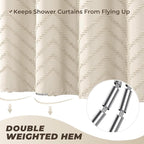 84 Inches Extra Long Beige Shower Curtain Boho Neutral Tufted Chevron Textured Striped Minimalist Shower Curtains for Bathroom