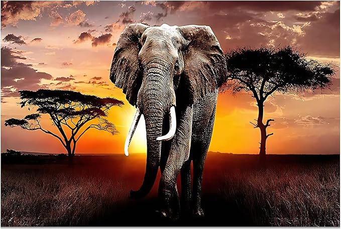 XXMWallArt FC3069 Canvas Wall Art Elephant Picture African Wild Animals Artwork Painting Print for Living Room Bedroom Kitchen Home and Office Wall Decor