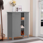 ZENY Bathroom Floor Storage Cabinet with Double Door + Adjustable Shelf, Wooden Organizer Cabinet for Living Room, Bathroom, Bedroom, Modern Home Furniture (Gray)