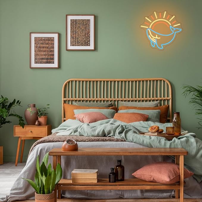 Whale Neon Sign for Wall Decor Ocean Neon Light Sunrise Sunset LED Neon Sign Colorful Led Neon Light for Bedroom Living Room Shop Decoration