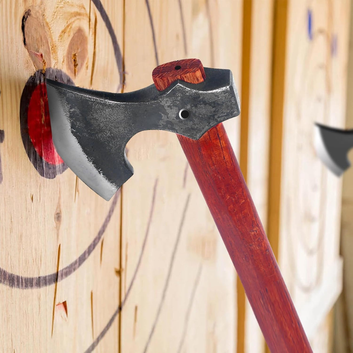 16" Throwing Axe Set with Beech Wood Handle, Professional Throwing Hatchet Set of Two, Viking Style Throwing Tomahawks with Steel Wedge for Adults' Competition and Outdoor Recreation, Red