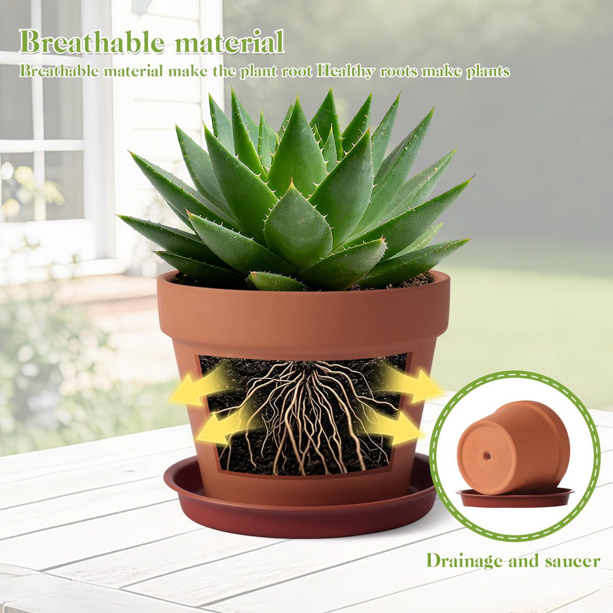 KOAMLY 6 PCS Clay pots and Plates, 5-inch red Clay pots with Drainage, Perfect for Indoor, windowsill, and Garden Plants
