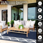 Outdoor Plastic Straw Rug, Waterproof Mat, Washable Large Floor Mat and Rug for Outdoors, RV, Beach, Patio, Camping, Backyard, Deck, Picnic, Outside (Olive-Leaf/Dark Blue&White,9x12ft)