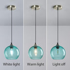 Light Blue Glass Pendant Lights Kitchen Island Lighting Globe Pendant Light Fixtures Modern Pendant Lighting for Bedroom Living Dining Room Light Fixture (7.87 in, 2 Pack)