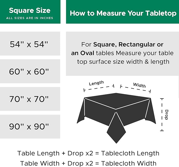 Biscaynebay Textured Fabric Christmas Square Table Cloth 90x90 Inch, Hunter Green Water Resistant Spill Proof Tablecloths for Dining, Kitchen, Wedding and Parties etc. Machine Washable
