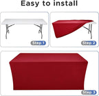 Nasitos Spandex Fitted Table Clothes, 2 Pack - 48 x 24 Inch - Red Rectangle Tablecloths for 4 Foot Tables, Fabric Table Cover Protector for Folding Table, Parties, Craft Show, Trade Show