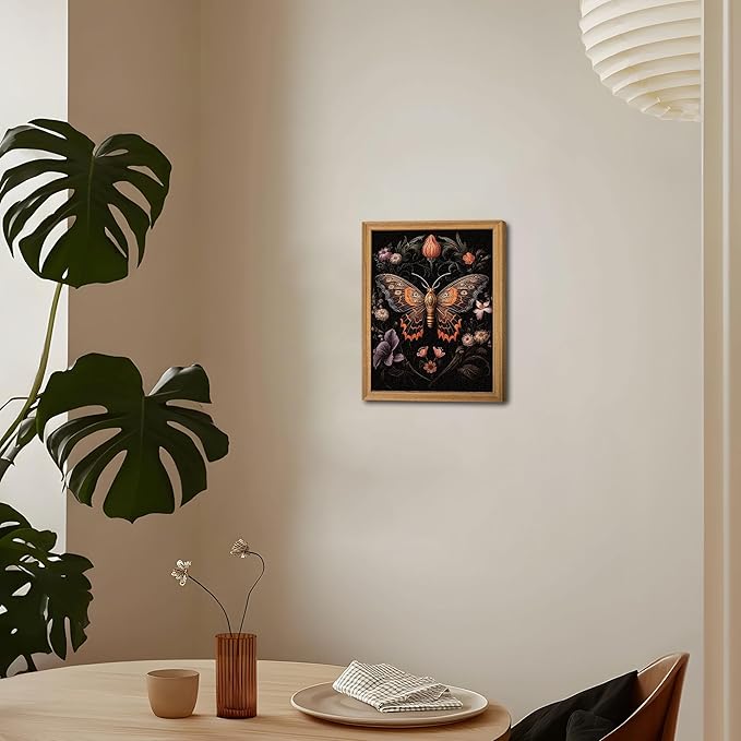 Framed Vintage 3D Textured Wall Art - Gothic Butterfly Wall Decor - Hand Drawn Sandstone Nature Botanical Pictures for Living Room Bedroom Home Decor 8x10in