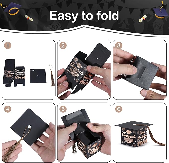COTOPHER 36 Pack Mini Graduation Cap Gift Boxes with Tassel, Class of 2025 Graduation Candy Boxes Centerpieces for Tables Party Decorations, Small Treat Chocolate Box Graduate Favors Supplies