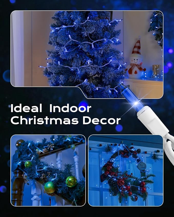 Brightown Blue Christmas Mini String Lights, 100-Count 26.5ft Incandescent Bulb Halloween Fairy Lights for Indoor Holiday Decor, Christmas Tree Garland Wedding Party Multi-Use Decoration, White Wire