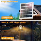Solar Star Pendant Light - 3000LM Outdoor Solar Chandelier with Motion Sensor, Gazebo Lighs with Remote Control, 5 Modes, 3 Color Temperatures for Patio, Garden, Gazebo, Umbrella(16.4FT Cord)