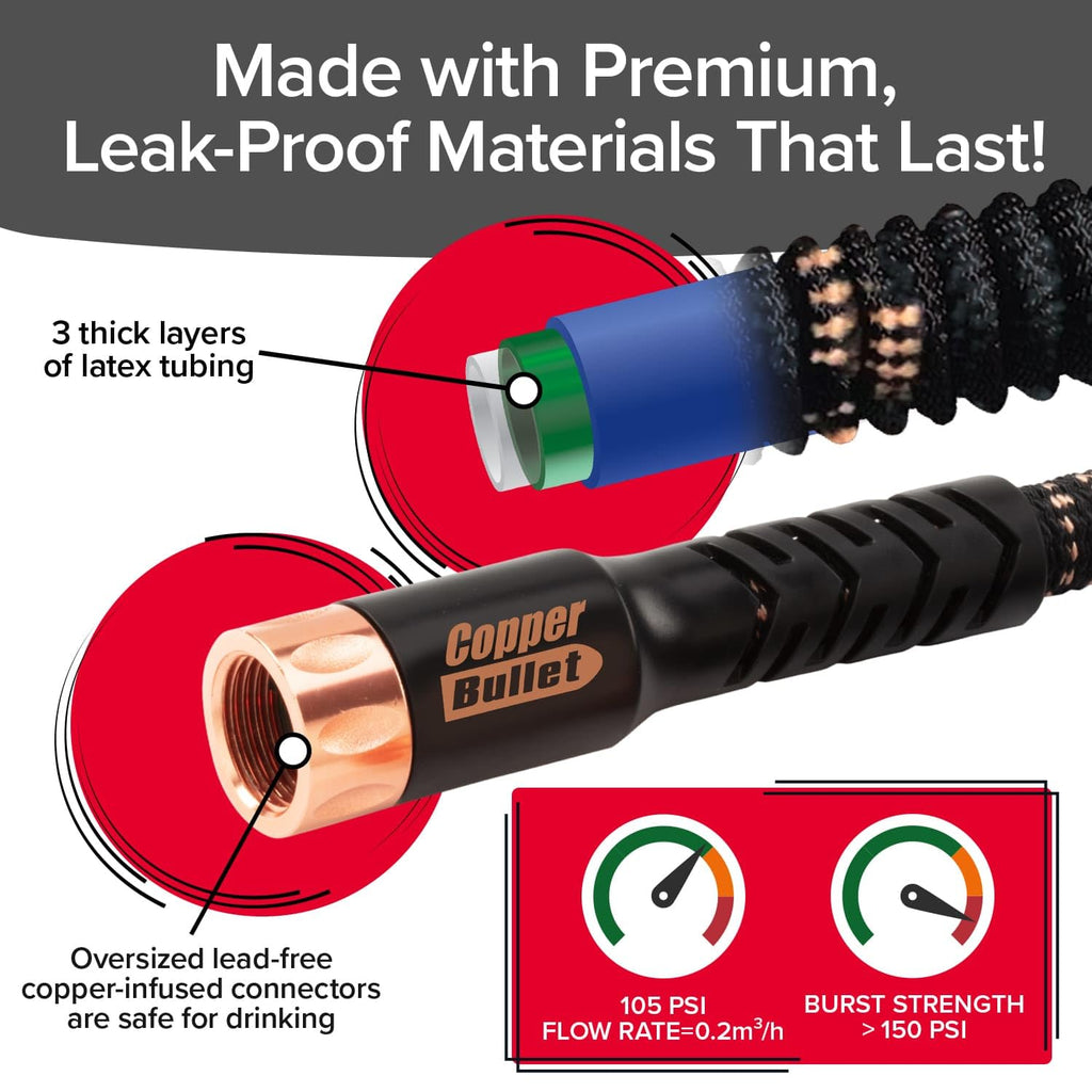 Pocket Hose 100 FT Copper Bullet Hose, 10-Pattern, 650psi