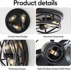 13 Inch Close to Ceiling Light Fixtures 2 Pack, 3-Lights Farmhouse Flush Mount Ceiling Light, Black Indoor Metal Cage Semi Flush Mount Ceiling Light for House Hallway Kitchen Bedroom